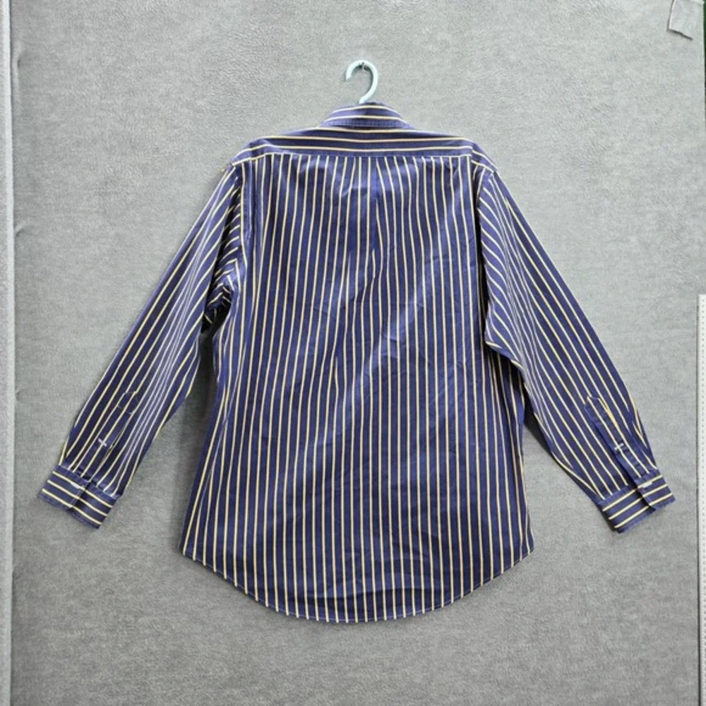 Ralph Lauren Men Button Up Shirt L‎ Blue Polo Player Embroidery Striped Long
